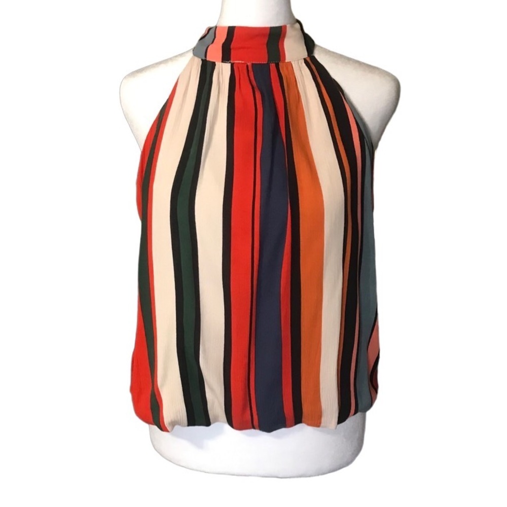 Karlie Wrap-back Tie Halter Neck Striped Top Size Small